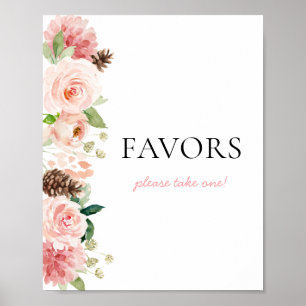 Pink Floral Winter Baby Shower Favors Sign