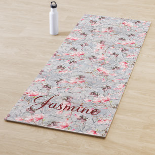 Pink Floral & Winter  Berries  monogram Yoga Mat