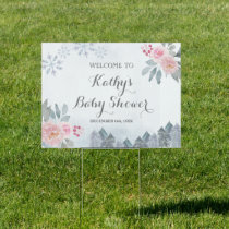 Pink Floral Winter Snowflakes Baby Shower Welcome Sign