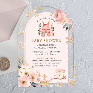 Pink Floral Winter Wonderland Arch Baby Shower Acrylic Invitations