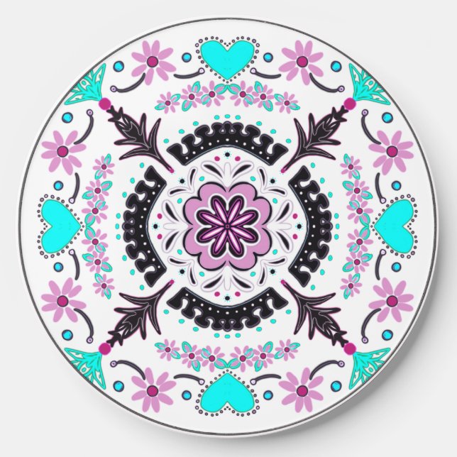 Pink floral wireless charger  (Front)