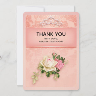 Pink floral with Diamond Tiara Elegant Design Thank You Card