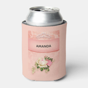 Pink floral with Diamond Tiara Princess Design Can Cooler