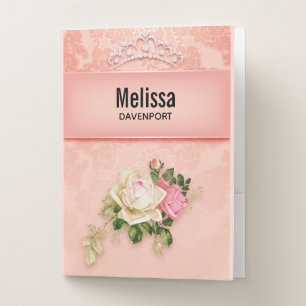 Pink floral with Diamond Tiara Princess Design Pocket Folder
