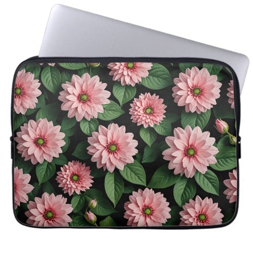 Pink floral with leaves digital art  laptop sleeve