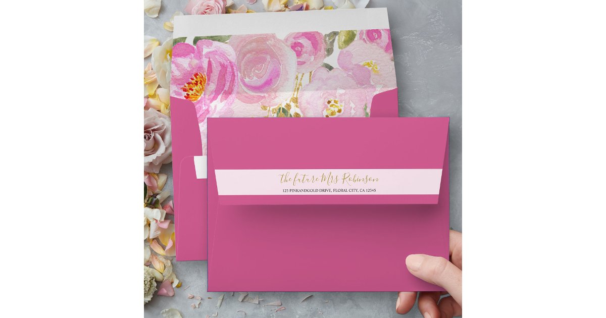 Pink Floral with Return Address Bridal Shower Envelope | Zazzle