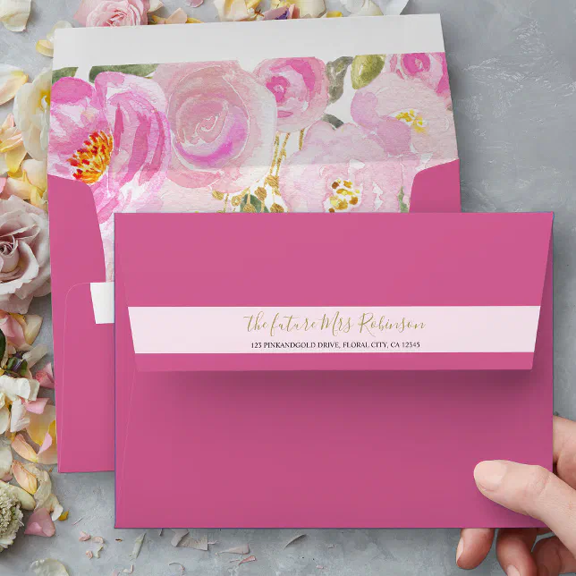 Pink Floral with Return Address Bridal Shower Envelope | Zazzle