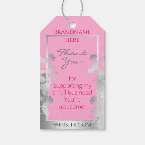 Pink Floral with Silver Frame Product Packaging Gift Tags