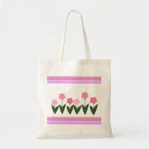 Pink Floral with Stripes Tote Bag