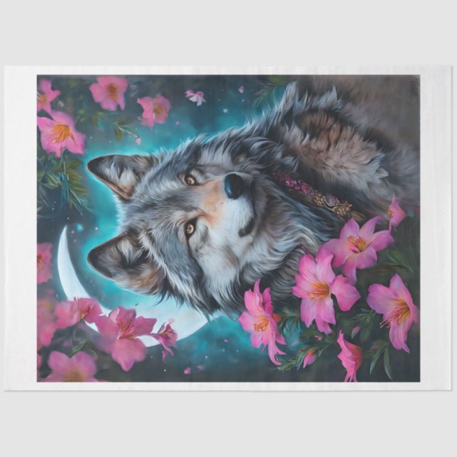 Pink Floral Wolf Moon Tissue Paper (Front)