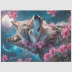 Pink Floral Wolf Tissue Paper