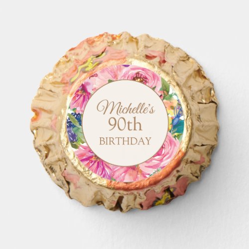 Pink Floral Womens 90th Birthday Name Age Reeses Peanut Butter Cups