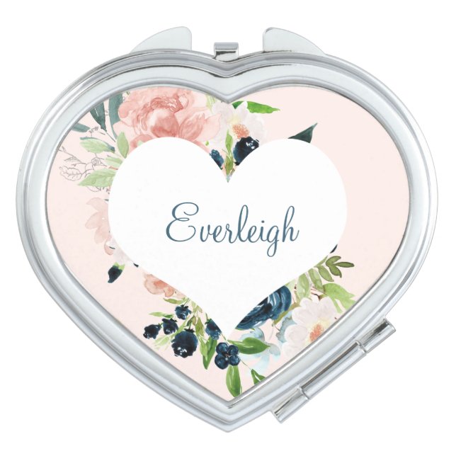 Pink Floral Women's compact mirror (Front)