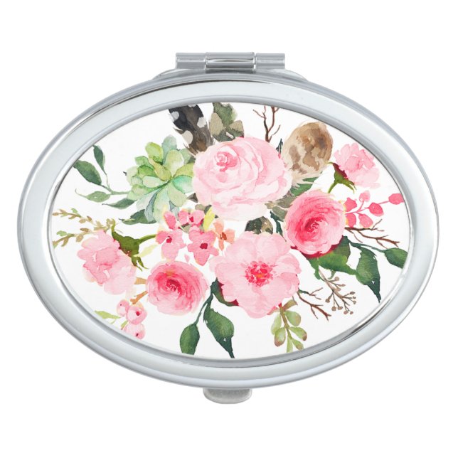 Pink Floral Women's compact mirror (Front)