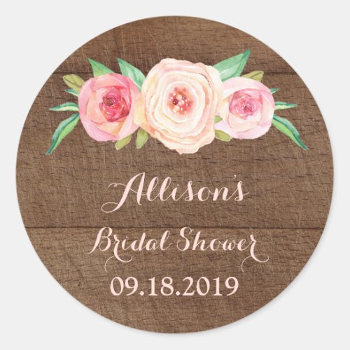 Pink Floral Wood Bridal Shower Favor Tag