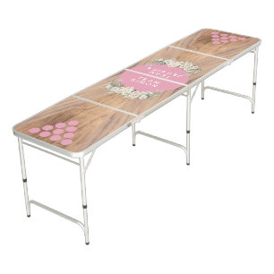 Pink Floral Wood Wedding Personalised Beer Pong Table