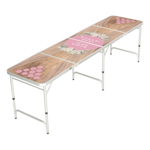 Pink Floral Wood Wedding Personalized Beer Pong Table