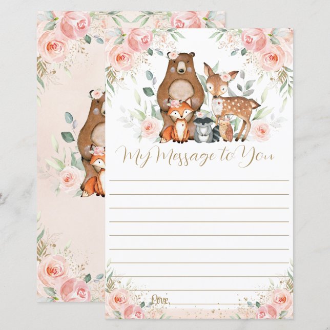 Pink Floral Woodland 1st Birthday Capsule Message  (Front/Back)