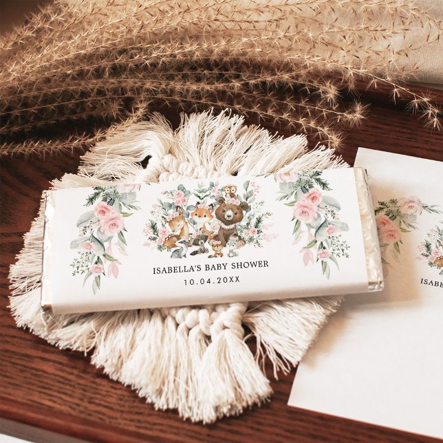 Pink Floral Woodland Animals Baby Shower Favors Hershey Bar Favors (Creator Uploaded)