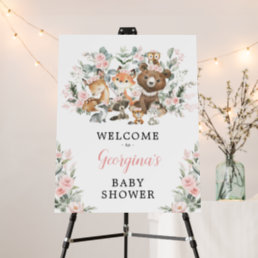 Pink Floral Woodland Animals Baby Shower Welcome Foam Board
