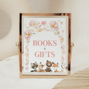 Pink Floral Woodland Animals Books and Gifts Poster