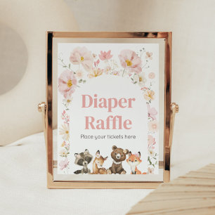 Pink Floral Woodland Animals Diaper Raffle Poster