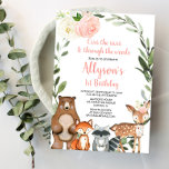 Pink floral woodland animals girl 1st birthday invitation<br><div class="desc">For more advanced customization of this design,  simply select the "Customize It" button above!</div>