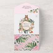 Pink Floral Woodland Animals Girl Baby Shower All In One Invitation (Outside)