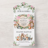 Pink Floral Woodland Animals Girl Baby Shower All In One Invitation (Inside)