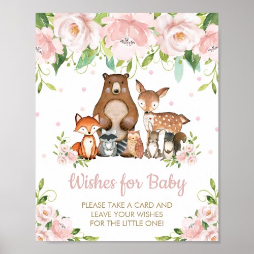 Pink Floral Woodland Animals Wishes for Baby Sign