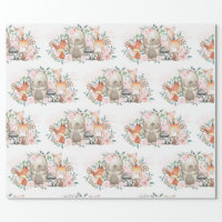 Girly Woodland Forest Animals Baby Shower Birthday Wrapping Paper