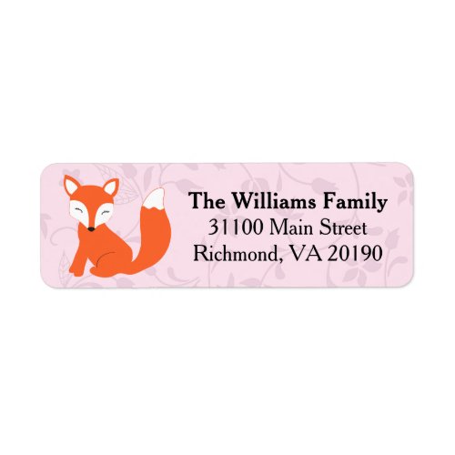 Pink Floral Woodland Baby Fox Label