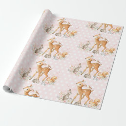 Pink Floral Woodland Baby Shower 1st Birthday Wrapping Paper