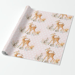 Pink Floral Woodland Baby Shower 1st Birthday Wrapping Paper