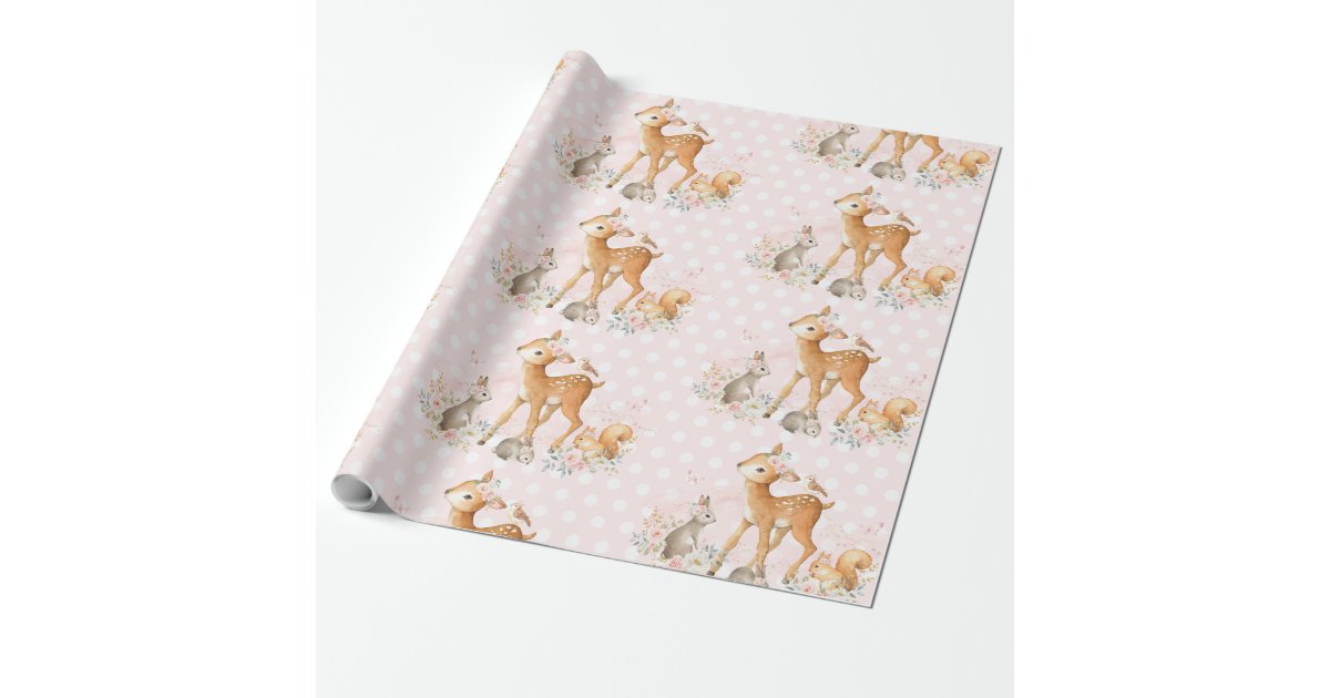 Pink Floral Woodland Baby Shower 1st Birthday Wrapping Paper Zazzle