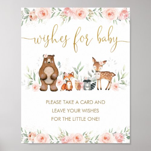 Pink Floral Woodland Baby Shower Wishes for Baby  Poster
