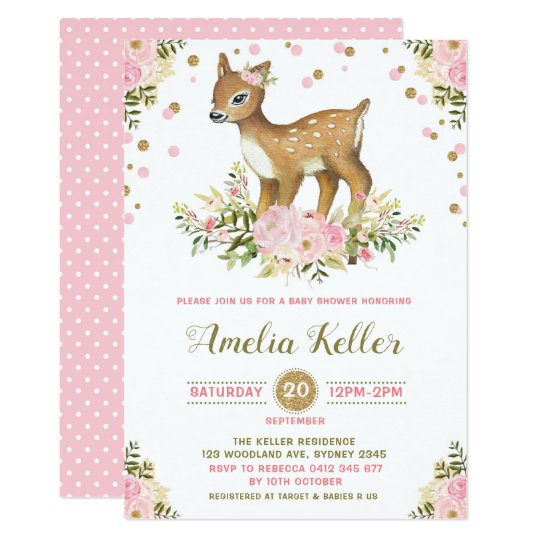 Pink Floral Woodland Deer Baby Shower Invitation Zazzle Com