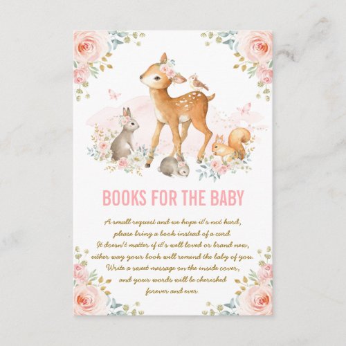 Pink Floral Woodland Deer Bunny Books for Baby Enclosure Card