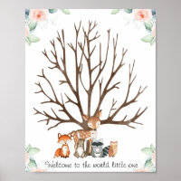 Pink Floral Woodland Fingerprint Guestbook Poster