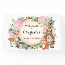 Pink Floral Woodland Forest Animals Baby Shower Banner