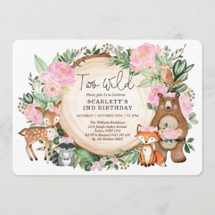 Pink Floral Woodland Girl 2nd Birthday Party Invitation
