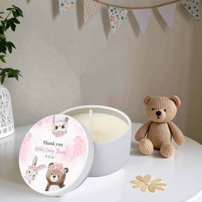 Pink floral Woodland Girl Baby Shower  Mini Candle Favors (Creator Uploaded)