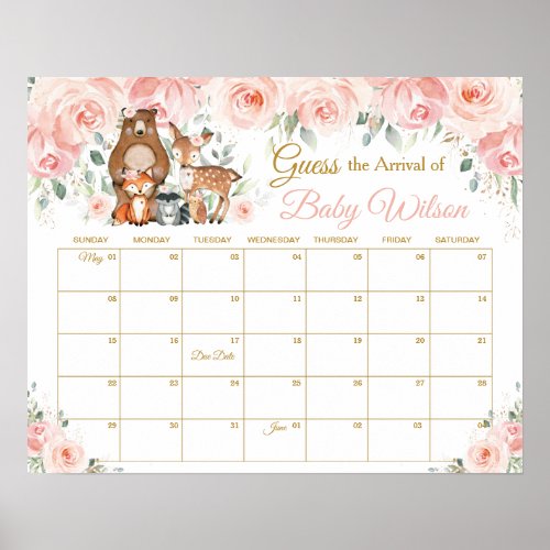 Pink Floral Woodland Guess Babys Arrival Game Poster