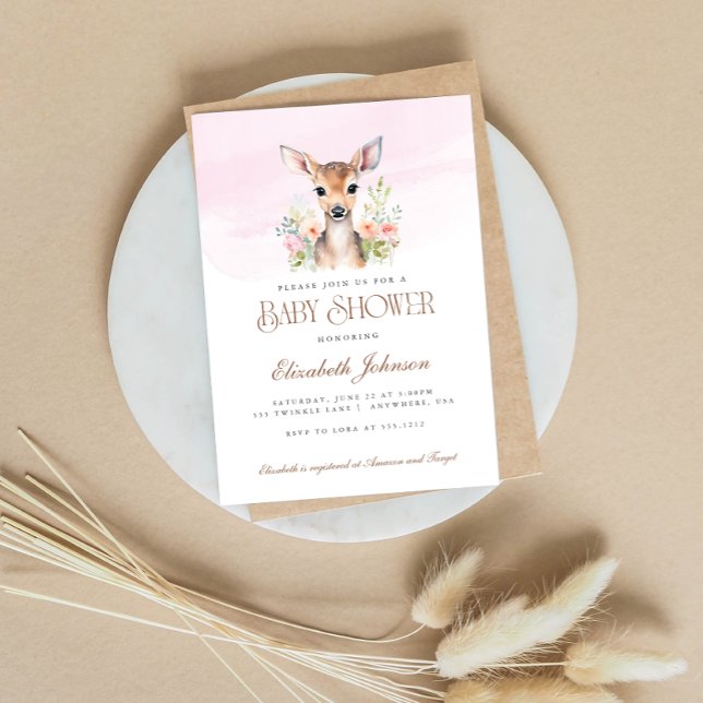 Pink Floral Woodland Oh Deer Baby Shower Invitation (Creator Uploaded)