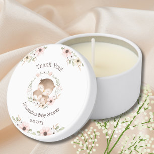 Pink Floral Woodland Owl Baby Shower Thank You Mini Candle Favors