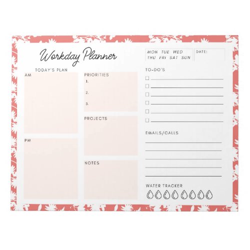 Pink Floral Workday Planner  Notepad