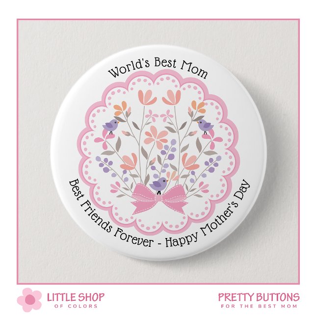 Pink Floral World's Best Mom Mother's Day Button (Creator Uploaded)