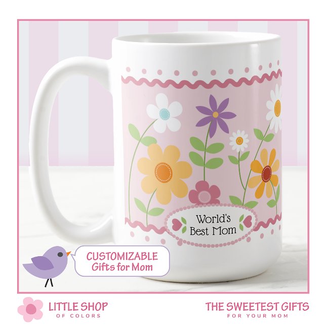 Pink Floral Worlds Best Mom Mothers Day Coffee Mug (Creator Uploaded)