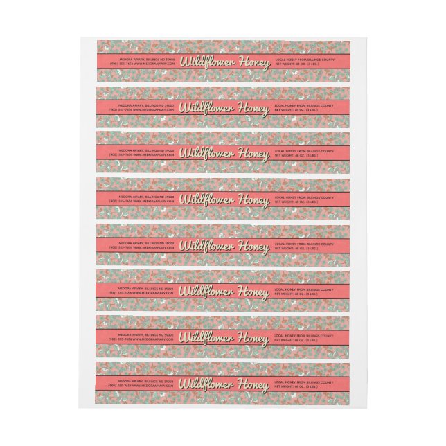 Pink Floral Wrap-Around Food Label (Sheet)
