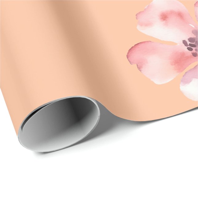 Pink Floral Wrapping Paper – Orange Pastel Pattern (Roll Corner)